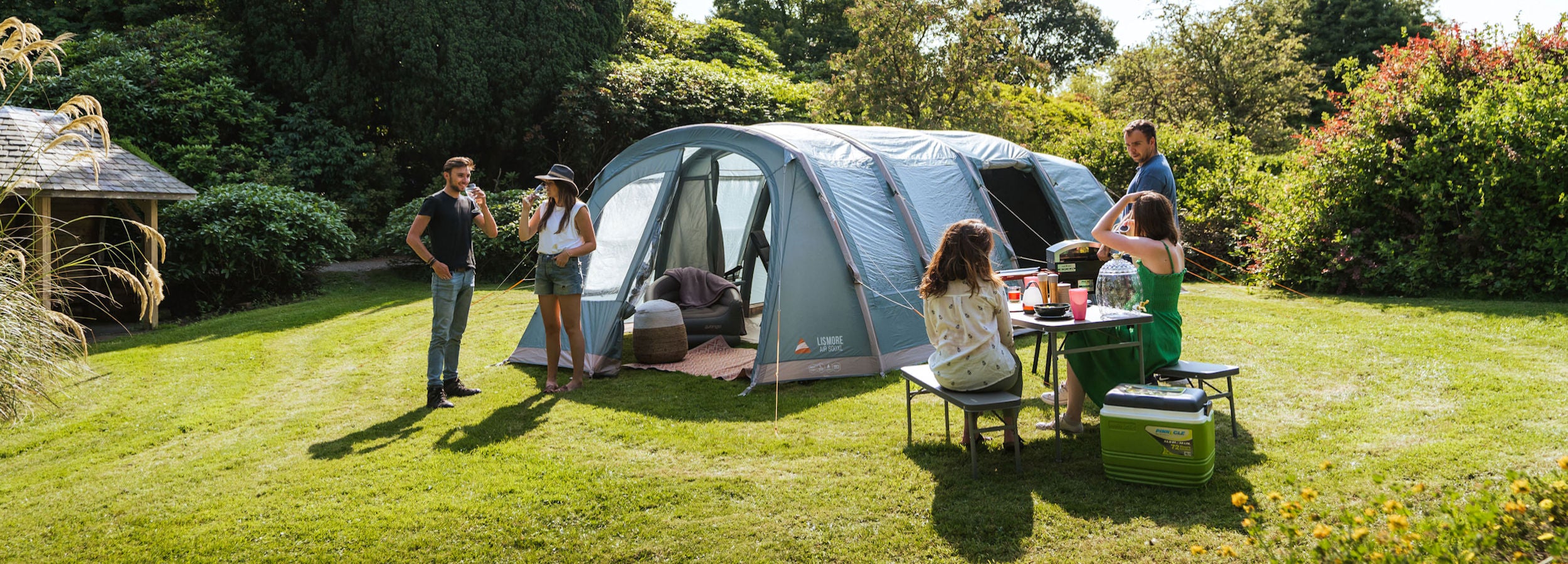 Camping tents in a scenic outdoor setting